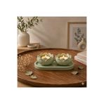 Aksesuar Kuşu Tepsili 2’li Lotus Mumluk Seti Tealight Mumluk Dekoratif Masa Objesi Süs Eşyası - Vernikli (Mumlar Hariç)
