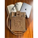 Aksesuar Sepeti El Yapımı Cepli, Ayarlanabilir Askılı, Kağıt Ip, Kitap Çantası, Tablet Kılıfı, Organizer Çanta - Koyu Bej