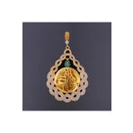 Aksesuar Zirkon Taşlı Damla Tuğralı Modeli 6.5 cm Bijuteri Kolye Ucu 22 Ayar Altın Kaplama