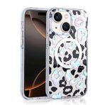 Aksesuarcim Apple ile Uyumlu iPhone 13 Kılıf Leopar Desenli M-Safe Şarj Özellikli Kamera Lens Korumalı Sert Silikon Kapak Jago Beyaz