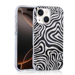 Aksesuarcim Apple ile Uyumlu iPhone 14 Kılıf Leopar Desenli M-Safe Şarj Özellikli Kamera Lens Korumalı Sert Silikon Kapak Jago Siyah-Beyaz