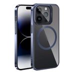 Aksesuarcim Apple ile Uyumlu iPhone 15 Pro Max Kılıf Standlı Kamera Lens Koruyucu Hediyeli M-Safe Şarj Özellikli Kapak Klon Lacivert