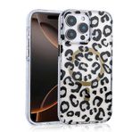 Aksesuarcim Apple ile Uyumlu iPhone 16 Pro Max Kılıf Leopar Desenli M-Safe Şarj Özellikli Kamera Lens Korumalı Sert Silikon Kapak Jago Siyah