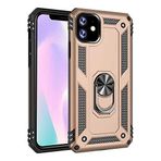 Aksesuarcim Apple iPhone 12 ile Uyumlu Kılıf Silikon Yüzük Standlı Araç Tutucu için Mıknatıslı Darbe Karşı Dayanıklı Koruma Tank İnce Kap Vega Altın