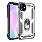 Aksesuarcim Apple iPhone 12 Mini ile Uyumlu Kılıf Silikon Yüzük Standlı Araç Tutucu için Mıknatıslı Darbe Karşı Dayanıklı Koruma Tank İnce Kap Vega Gri