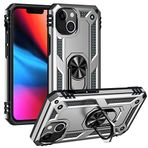 Aksesuarcim Apple iPhone 13 Mini ile Uyumlu Kılıf Silikon Yüzük Standlı Araç Tutucu için Mıknatıslı Darbe Karşı Dayanıklı Koruma Tank İnce Kap Vega Gri