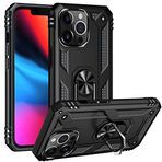 Aksesuarcim Apple iPhone 13 Pro ile Uyumlu Kılıf Silikon Yüzük Standlı Araç Tutucu için Mıknatıslı Darbe Karşı Dayanıklı Koruma Tank İnce Kap Vega Siyah