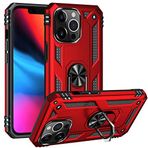 Aksesuarcim Apple iPhone 13 Pro Max ile Uyumlu Kılıf Silikon Yüzük Standlı Araç Tutucu için Mıknatıslı Darbe Karşı Dayanıklı Koruma Tank İnce Kap Vega Kırmızı