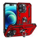 Aksesuarcim Apple iPhone 14 Pro Max ile Uyumlu Kılıf Silikon Yüzük Standlı Araç Tutucu için Mıknatıslı Darbe Karşı Dayanıklı Koruma Tank İnce Kap Vega Kırmızı