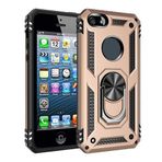 Aksesuarcim Apple iPhone 5S ile Uyumlu Kılıf Silikon Yüzük Standlı Araç Tutucu için Mıknatıslı Darbe Karşı Dayanıklı Koruma Tank İnce Kap Vega Altın