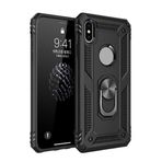 Aksesuarcim Apple iPhone X XS ile Uyumlu Kılıf Silikon Yüzük Standlı Araç Tutucu için Mıknatıslı Darbe Karşı Dayanıklı Koruma Tank İnce Kap Vega Siyah