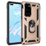 Aksesuarcim Huawei P40 ile Uyumlu Kılıf Silikon Yüzük Standlı Araç Tutucu için Mıknatıslı Darbe Karşı Dayanıklı Koruma Tank İnce Kap Vega Altın