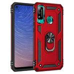 Aksesuarcim Huawei P40 Lite E ile Uyumlu Kılıf Silikon Yüzük Standlı Araç Tutucu için Mıknatıslı Darbe Karşı Dayanıklı Koruma Tank İnce Kap Vega Kırmızı