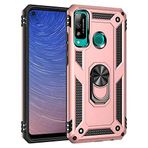 Aksesuarcim Huawei P40 Lite E ile Uyumlu Kılıf Silikon Yüzük Standlı Araç Tutucu için Mıknatıslı Darbe Karşı Dayanıklı Koruma Tank İnce Kap Vega Rose Gold