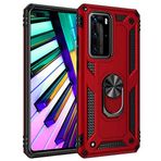 Aksesuarcim Huawei P40 Pro ile Uyumlu Kılıf Silikon Yüzük Standlı Araç Tutucu için Mıknatıslı Darbe Karşı Dayanıklı Koruma Tank İnce Kap Vega Kırmızı