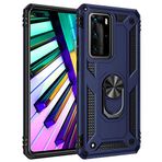Aksesuarcim Huawei P40 Pro ile Uyumlu Kılıf Silikon Yüzük Standlı Araç Tutucu için Mıknatıslı Darbe Karşı Dayanıklı Koruma Tank İnce Kap Vega Lacivert