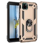 Aksesuarcim Huawei Y5P ile Uyumlu Kılıf Silikon Yüzük Standlı Araç Tutucu için Mıknatıslı Darbe Karşı Dayanıklı Koruma Tank İnce Kap Vega Altın