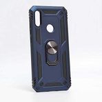 Aksesuarcim Huawei Y6 2019 ile Uyumlu Kılıf Silikon Yüzük Standlı Araç Tutucu için Mıknatıslı Darbe Karşı Dayanıklı Koruma Tank İnce Kap Vega Lacivert