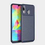 Aksesuarcim Huawei Y7 2019 ile Uyumlu Kılıf Silikon İnce Karbon Lüx Parmak İzi Yapmayan Tarz Kapak Lacivert