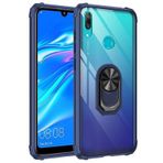 Aksesuarcim Huawei Y7 Prime 2019 Kılıf Şeffaf Silikon Mıknatıslı Yüzük Standlı Kapak Mola Lacivert