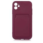 Aksesuarcim iPhone 12 Kılıf Silikon İç Kısım Kadife Kart Bölmeli Cüzdan Kapak Ofix Mürdüm