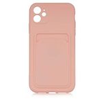 Aksesuarcim iPhone 12 Kılıf Silikon İç Kısım Kadife Kart Bölmeli Cüzdan Kapak Ofix Pembe