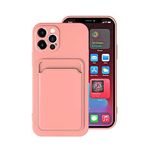 Aksesuarcim iPhone 12 Pro Kılıf Silikon İç Kısım Kadife Kart Bölmeli Cüzdan Kapak Ofix Pembe