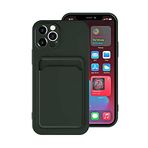 Aksesuarcim iPhone 12 Pro Max Kılıf Silikon İç Kısım Kadife Kart Bölmeli Cüzdan Kapak Ofix Koyu Yeşil