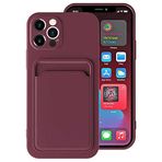 Aksesuarcim iPhone 12 Pro Max Kılıf Silikon İç Kısım Kadife Kart Bölmeli Cüzdan Kapak Ofix Mürdüm