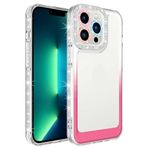 Aksesuarcim iPhone 13 Pro Kılıf Simli ve Renk Geçişli Kamera Lens Korumalı Şeffaf Silikon Kapak Park Beyaz-Pembe