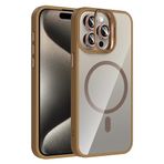 Aksesuarcim iPhone 15 Pro Max Kılıf Şeffaf Standlı Kamera Lens Koruyucu Hediyeli M-Safe Şarj Özellikli Kapak Desert Titanyum