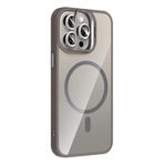 Aksesuarcim iPhone 15 Pro Max Kılıf Şeffaf Standlı Kamera Lens Koruyucu Hediyeli M-Safe Şarj Özellikli Kapak Gri