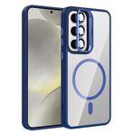 Aksesuarcim iPhone 15 Pro Max Kılıf Şeffaf Standlı Kamera Lens Koruyucu Hediyeli M-Safe Şarj Özellikli Kapak Lacivert