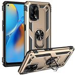 Aksesuarcim Oppo A74 4G ile Uyumlu Kılıf Silikon Yüzük Standlı Araç Tutucu için Mıknatıslı Darbe Karşı Dayanıklı Koruma Tank İnce Kap Vega Altın