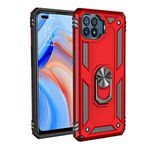 Aksesuarcim Oppo Reno 4 Lite ile Uyumlu Kılıf Silikon Yüzük Standlı Araç Tutucu için Mıknatıslı Darbe Karşı Dayanıklı Koruma Tank İnce Kap Vega Kırmızı