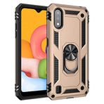Aksesuarcim Samsung Galaxy A01 ile Uyumlu Kılıf Silikon Yüzük Standlı Araç Tutucu için Mıknatıslı Darbe Karşı Dayanıklı Koruma Tank İnce Kap Vega Altın