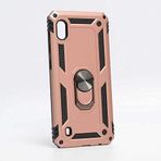Aksesuarcim Samsung Galaxy A10 ile Uyumlu Kılıf Silikon Yüzük Standlı Araç Tutucu için Mıknatıslı Darbe Karşı Dayanıklı Koruma Tank İnce Kap Vega Rose Gold