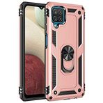 Aksesuarcim Samsung Galaxy A12 ile Uyumlu Kılıf Silikon Yüzük Standlı Araç Tutucu için Mıknatıslı Darbe Karşı Dayanıklı Koruma Tank İnce Kap Vega Rose Gold
