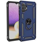 Aksesuarcim Samsung Galaxy A13 4G ile Uyumlu Kılıf Silikon Yüzük Standlı Araç Tutucu için Mıknatıslı Darbe Karşı Dayanıklı Koruma Tank İnce Kap Vega Lacivert
