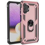 Aksesuarcim Samsung Galaxy A23 ile Uyumlu Kılıf Silikon Yüzük Standlı Araç Tutucu için Mıknatıslı Darbe Karşı Dayanıklı Koruma Tank İnce Kap Vega Rose Gold