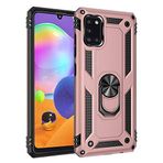 Aksesuarcim Samsung Galaxy A31 ile Uyumlu Kılıf Silikon Yüzük Standlı Araç Tutucu için Mıknatıslı Darbe Karşı Dayanıklı Koruma Tank İnce Kap Vega Rose Gold