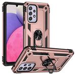 Aksesuarcim Samsung Galaxy A33 5G ile Uyumlu Kılıf Silikon Yüzük Standlı Araç Tutucu için Mıknatıslı Darbe Karşı Dayanıklı Koruma Tank İnce Kap Vega Rose Gold