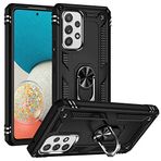 Aksesuarcim Samsung Galaxy A53 5G ile Uyumlu Kılıf Silikon Yüzük Standlı Araç Tutucu için Mıknatıslı Darbe Karşı Dayanıklı Koruma Tank İnce Kap Vega Siyah