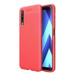 Aksesuarcim Samsung Galaxy A7 2018 için Kılıf Silikon Deri Görünümlü Kırmızı