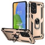 Aksesuarcim Samsung Galaxy A73 ile Uyumlu Kılıf Silikon Yüzük Standlı Araç Tutucu için Mıknatıslı Darbe Karşı Dayanıklı Koruma Tank İnce Kap Vega Altın