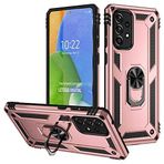 Aksesuarcim Samsung Galaxy A73 ile Uyumlu Kılıf Silikon Yüzük Standlı Araç Tutucu için Mıknatıslı Darbe Karşı Dayanıklı Koruma Tank İnce Kap Vega Rose Gold