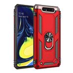 Aksesuarcim Samsung Galaxy A80 ile Uyumlu Kılıf Silikon Yüzük Standlı Araç Tutucu için Mıknatıslı Darbe Karşı Dayanıklı Koruma Tank İnce Kap Vega Kırmızı