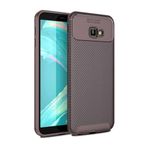Aksesuarcim Samsung Galaxy J4 Plus ile Uyumlu Kılıf Silikon İnce Karbon Lüx Parmak İzi Yapmayan Tarz Kapak Kahverengi