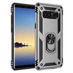 Aksesuarcim Samsung Galaxy Note 8 ile Uyumlu Kılıf Silikon Yüzük Standlı Araç Tutucu için Mıknatıslı Darbe Karşı Dayanıklı Koruma Tank İnce Kap Vega Gri