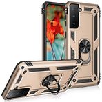 Aksesuarcim Samsung Galaxy S21 FE ile Uyumlu Kılıf Silikon Yüzük Standlı Araç Tutucu için Mıknatıslı Darbe Karşı Dayanıklı Koruma Tank İnce Kap Vega Altın